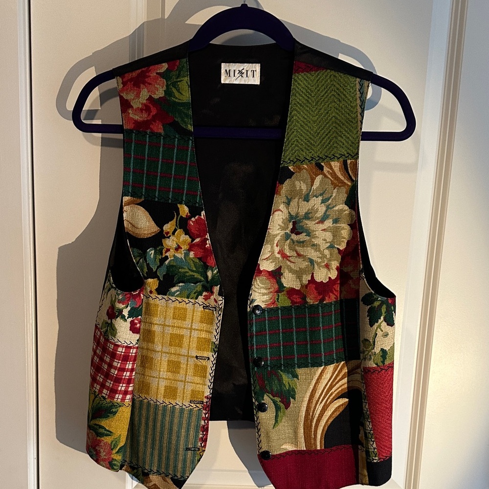 Black, floral, patchwork vest